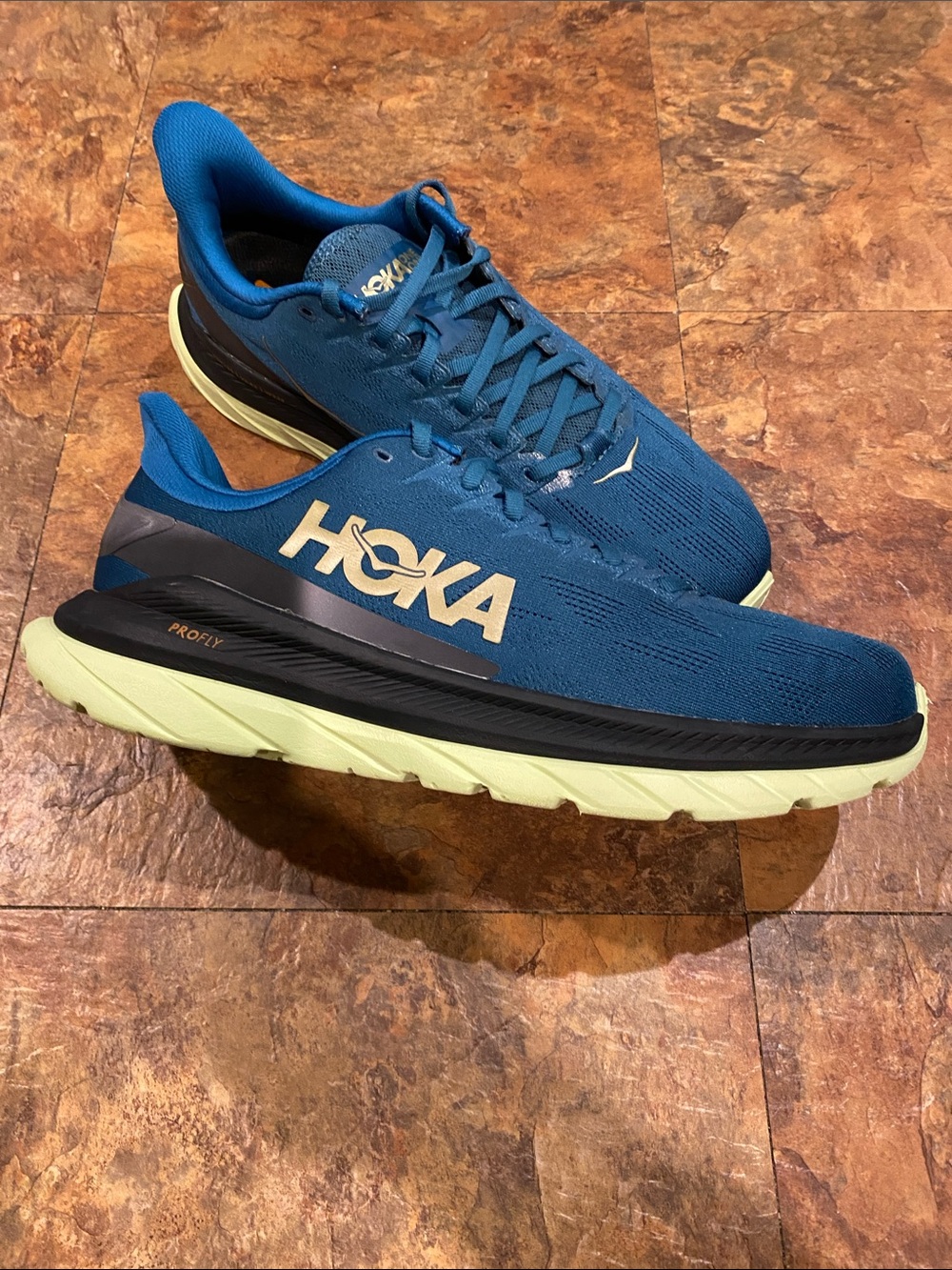 Hoka Profly Teal Blue Running Shoes with Light Yellow Soles - Picture 3 of 16